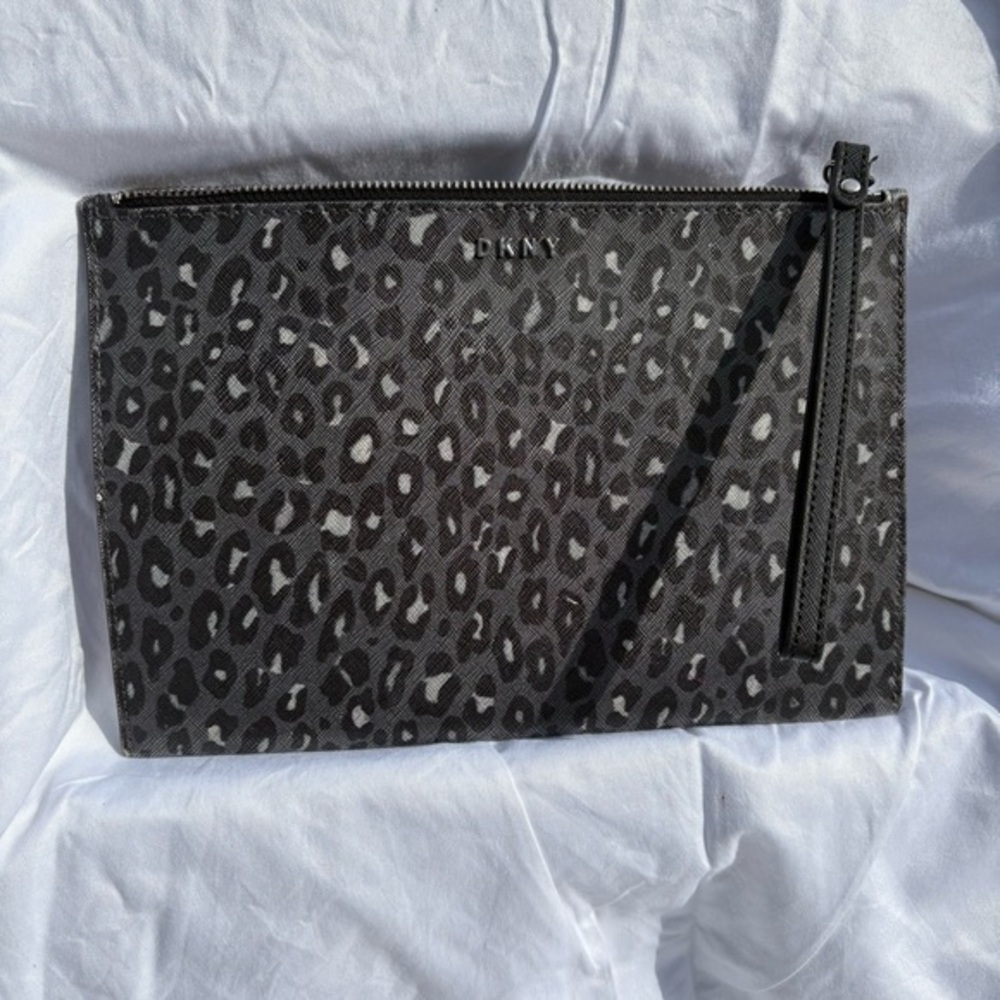 DKNY Black and Gray Leopard Print Clutch